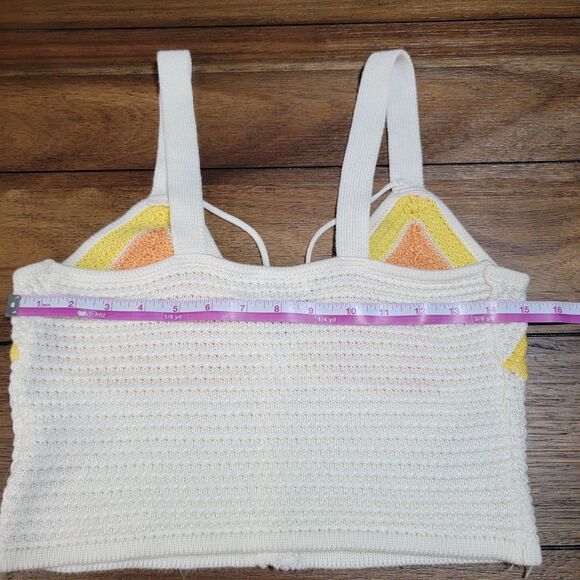 Madden NYC Knit Crop Top Tank Cream Yellow & Orange - Size Medium - Picture 5 of 5